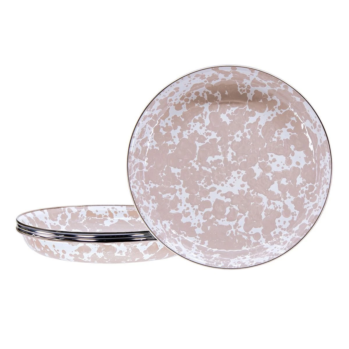 Golden Rabbit Enamelware 10" Pasta Plates - Set Of 4 | Taupe Swirl