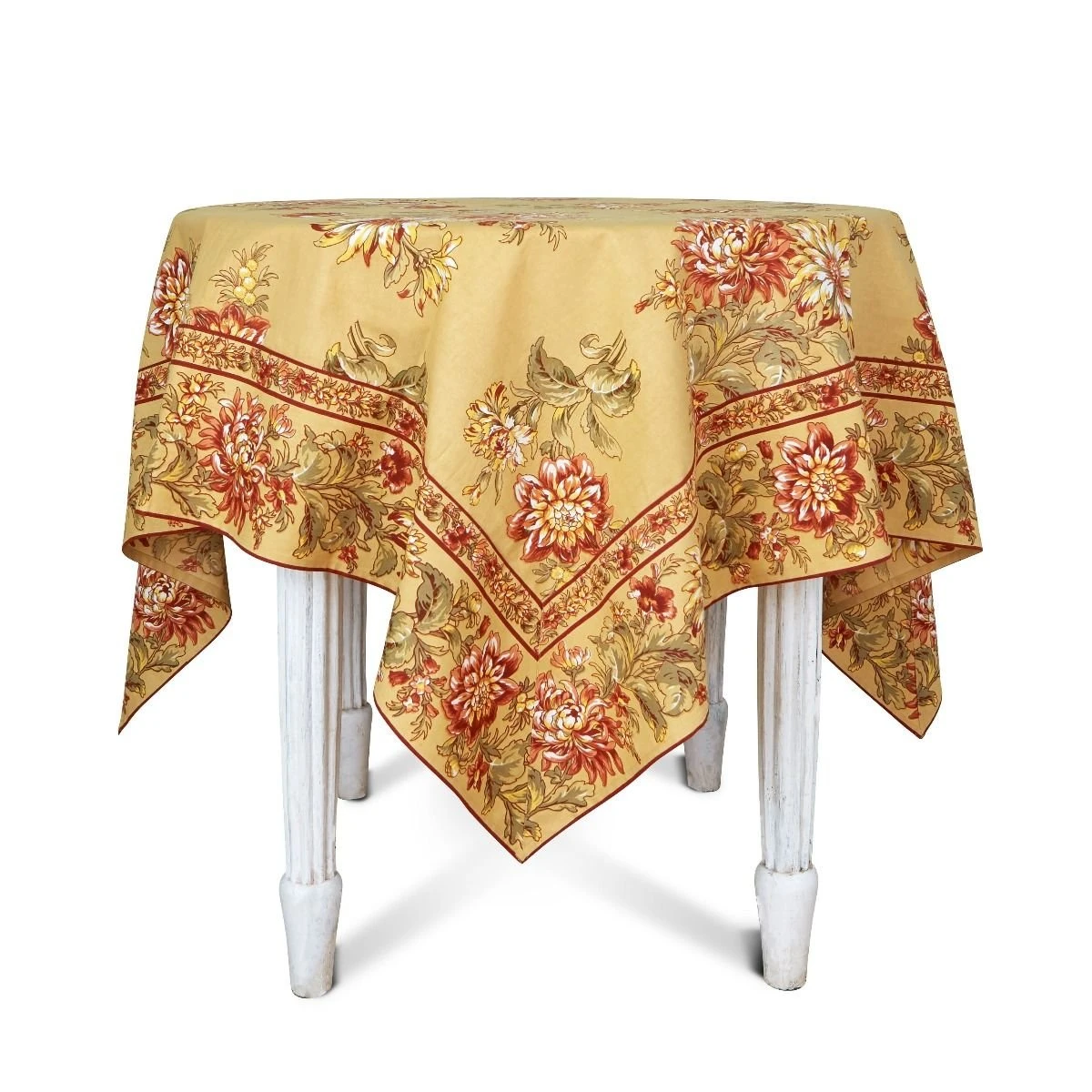 April Cornell 54" X 54" Dahlia Days Breakfast Tablecloth | Gold