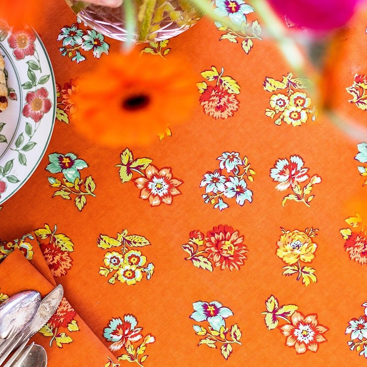 April Cornell 54" X 54" Flower Toss Breakfast Tablecloth | Terracotta - Image 3