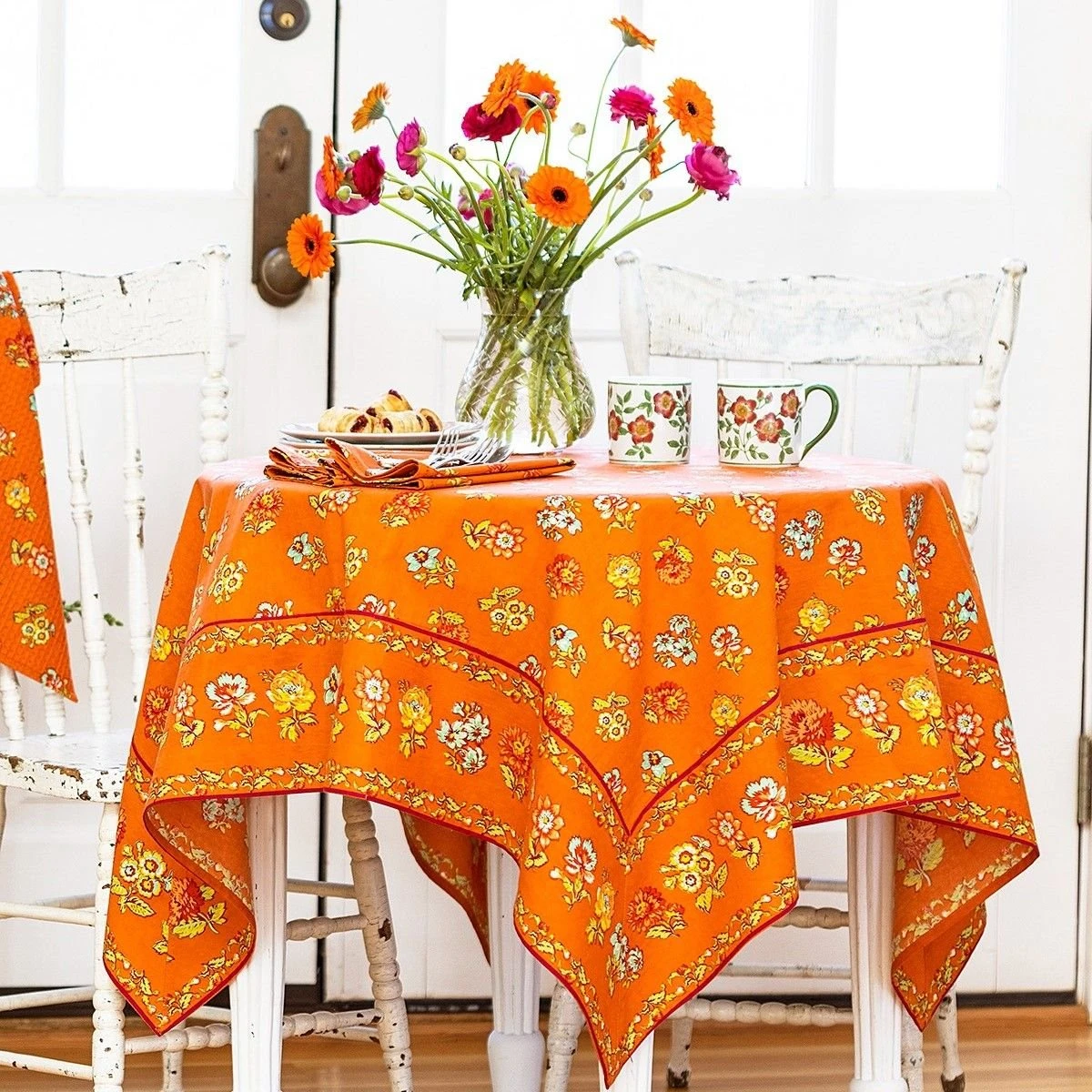 April Cornell 54" X 54" Flower Toss Breakfast Tablecloth | Terracotta - Image 2