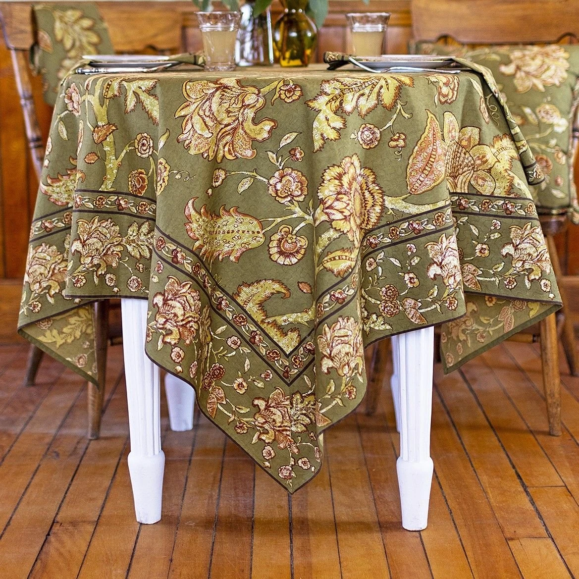 April Cornell 54" X 54" Jacobean Garden Breakfast Tablecloth | Olive - Image 2