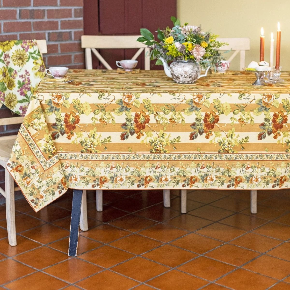 April Cornell 60" X 90" Sonata Stripe Dining Tablecloth | Gold - Image 2