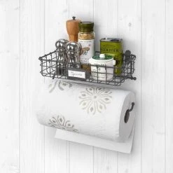 Spectrum Industrial Gray Wall Mount Basket With Paper Towel Holder